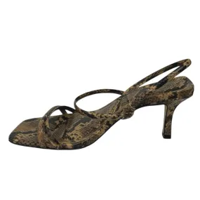 XETRA Italian Brown Snakeskin Open Toe Strappy Slingback High Heels Sandals 38